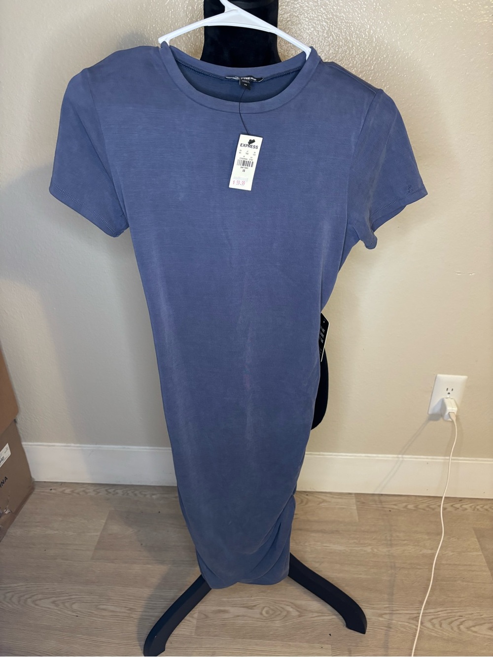 Express Women’s Short Sleeve Crewneck Dress in Slate Blue Size XS NWT